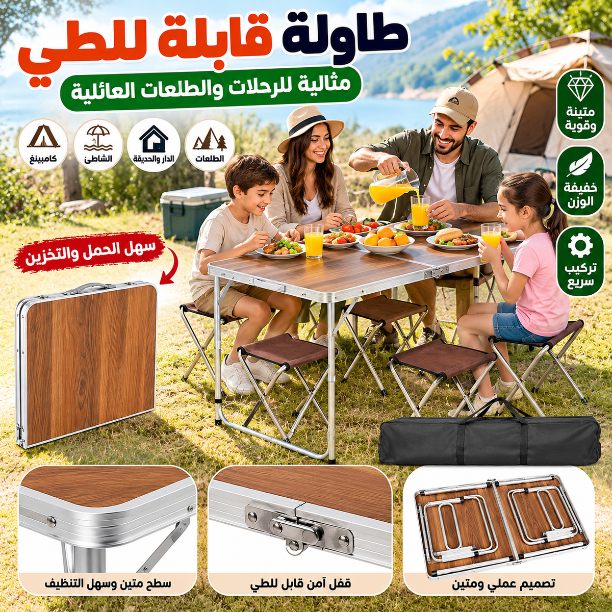 طابلة قابلة للطي أليمنيوم + 4 كراسي