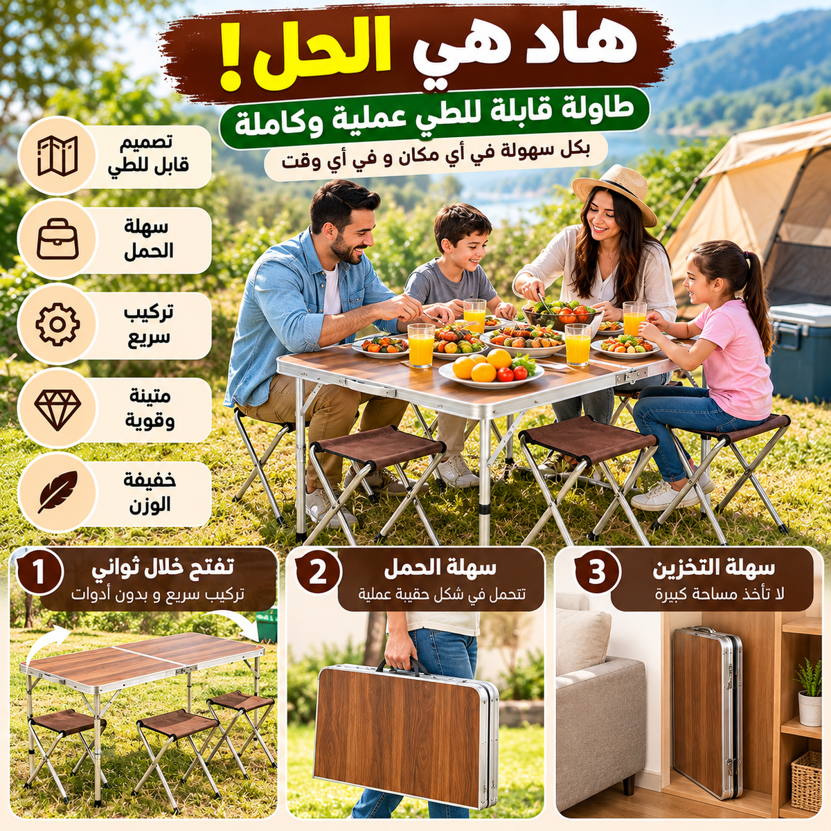 طابلة قابلة للطي أليمنيوم + 4 كراسي